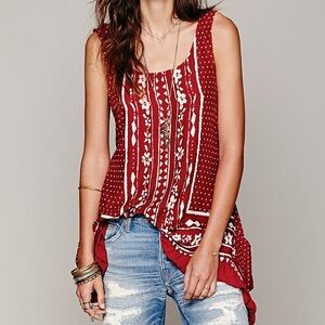 RARE Free People Bandana Print Tunic In Rustic Red